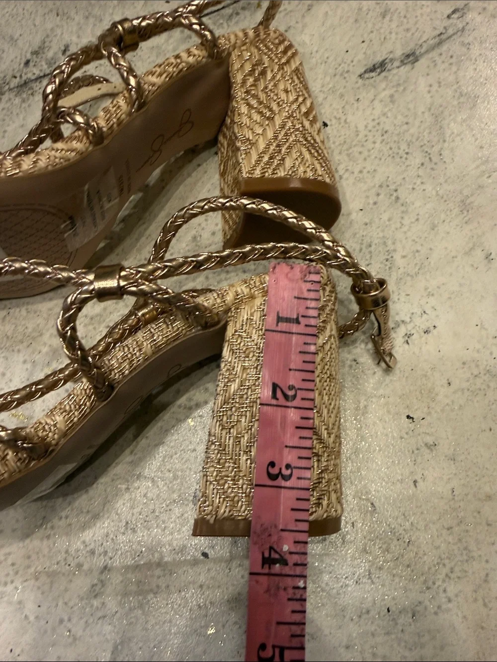 Jessica Simpson Metallic Gold Braided Strap Heeled Sandals size 7